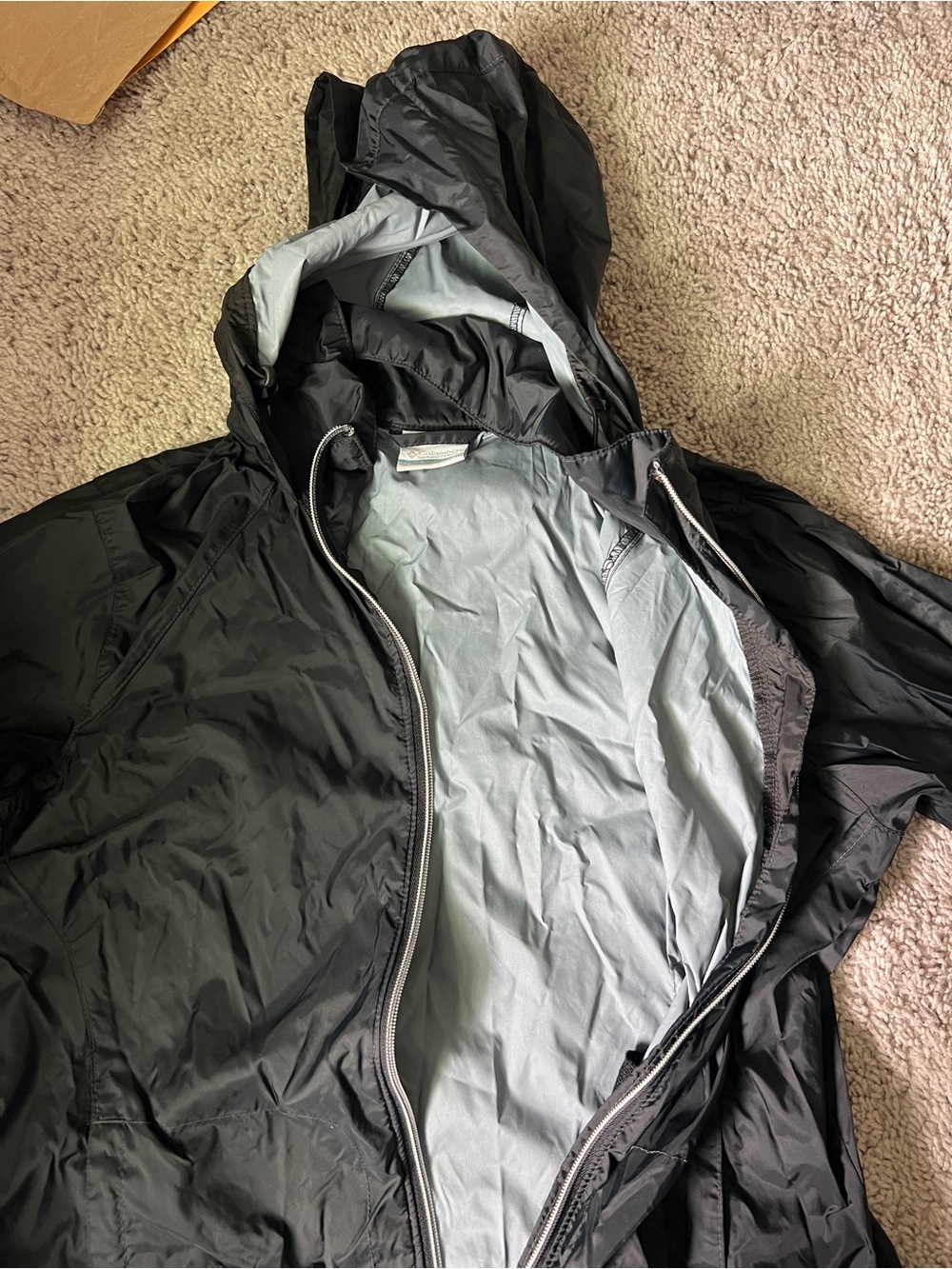 Columbia Black Jacket (raincoat) with White Logo and Blue Tag Stripe - Picture 4 of 5